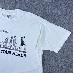 Vtg Soccer World Men’s T-Shirt “Use Your Head!” Graphic Single Stitch 90s Sz L