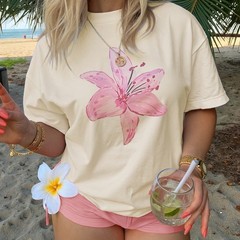 pink lily floral print Unisex Tee / Baby Tee S-5XL