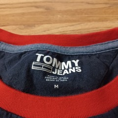 Tommy Jeans Hilfiger Men’s M Long Sleeve Black Crewneck Red Ribbed Collar Shirt