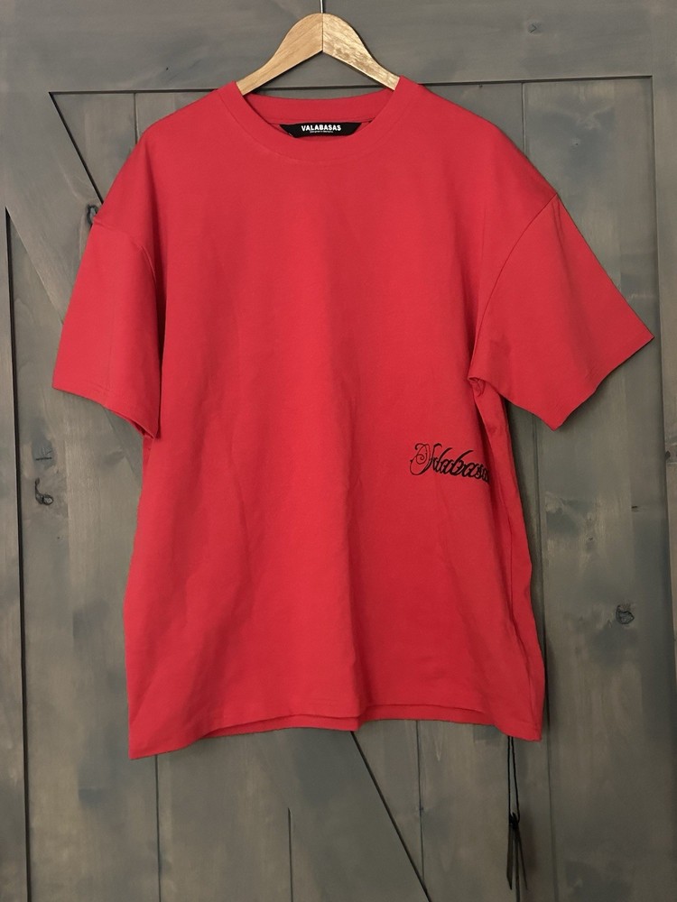 Valabasas Shirt Men L Red Spell Out Embroidered Crew Neck NWT Marble Tee Memphis