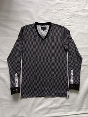 Maceoo Shirt Mens 3 Medium V-Neck Jacquard Square Grey Flip Cuff Roll-up Sleeve