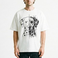 Split Style Dalmatian Portrait Clean Sketch Dog Lover T-Shirt Dual Design Tee