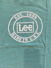 Vintage Lee Jeans CLASSIC LOGO T Shirt Turquoise Sz M Rare Single Stitch 80s