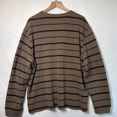 Faded Glory Mens 2XL Brown Striped V-Neck Long Sleeve Ribbed Knit Shirt RN52469