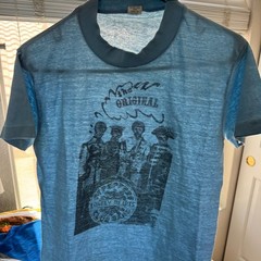 Vintage 70s Beatles T Shirt Mens Medium (Fits Small) Blue Paper Thin Band Tee
