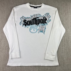 Y2K Southpole Thermal Shirt Mens Large White Gothic Graphic Waffle Knit LS Cyber