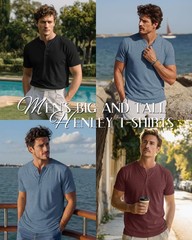 Ficerd 3 Pack Men’s Big and Tall Henley T-Shirts Short Sleeve Plus Size Tee 4XL