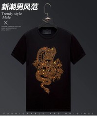 New Fashion Dragon Rhinestone Summer Short Sleeve Luxury Men Streetwear T-Shirt