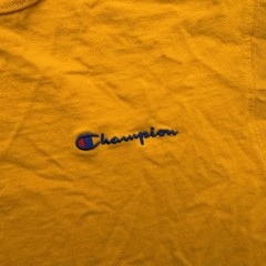 Champion Shirt Mens Small Yellow Embroidered Logo Classic Casual Tee 100% Cotton