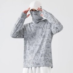 Men Fishing Outdoor Sun Protection T-shirts High Neck Cover Face Hooded Top Tee