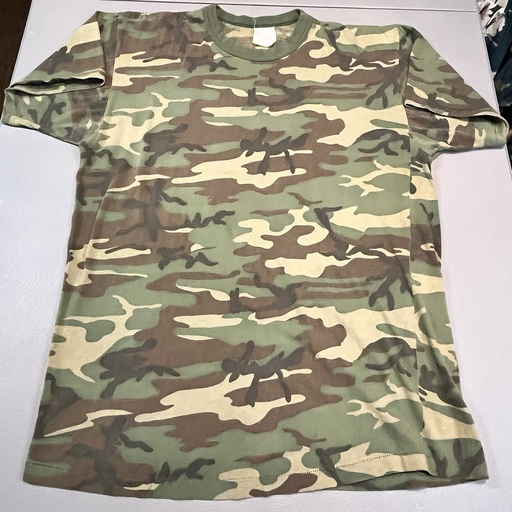 Vtg Woodland Camouflage Shirt Medium Green 80s USA Made Single Stitch Gorpcore