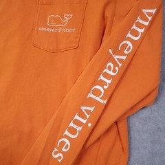 VINEYARD VINES POLO MENS COTTON T-SHIRT M POCKET TEE ORANGE WHALE LONG SLEEVE