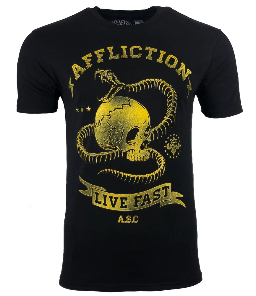 AFFLICTION SNAKE EYES Men’s T-shirt BLACK Biker MMA