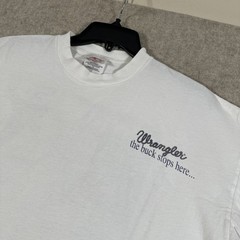 VTG 90’s Wrangler T-shirt XL? White Buck Stops Here USA (Stains)