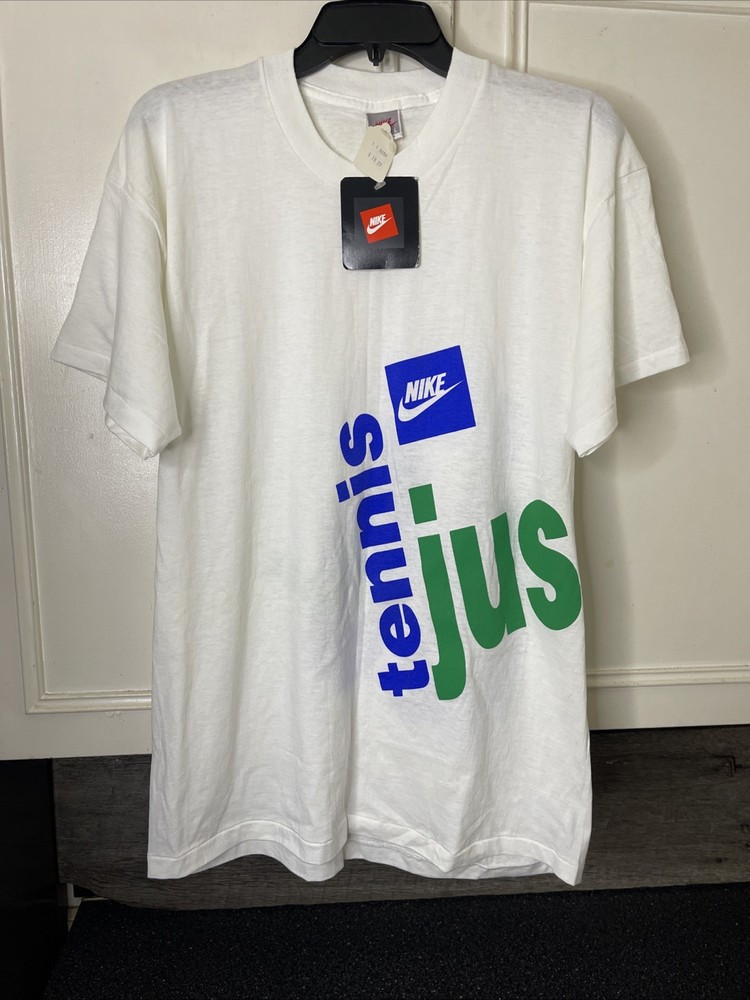 Vintage NWT 90s Just Do It Tennis Block Tag T-shirt Single Stitch Shirt Size L