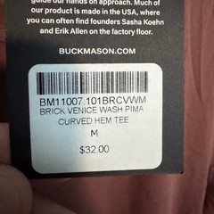 Buck Mason Curved Hem Tee Shirt Mens Medium Brick Red Pima Cotton Short Sleeve