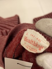 Healthknit Thick Knit Sweater, Size L, Cotton, Red Stripe