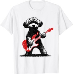 Funny Rock Maltipoo Dog Playing Guitar Music Lover Dog T-Shirt unisex T-Shirt