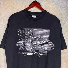 VTG Y2K Stock Cars Graphic T Shirt Mens Sz XL Black Racing USA Nascar