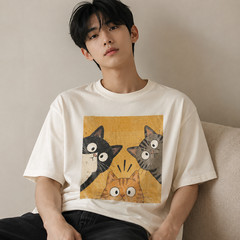 Vintage Funny Curious Cats Graphic Tee, Cute Cat Lover T-Shirt