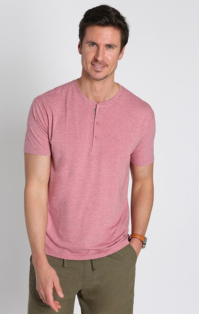 Jachs New York T-Shirt Stretch Poly Viscose Short Sleeve Henley Sz Small