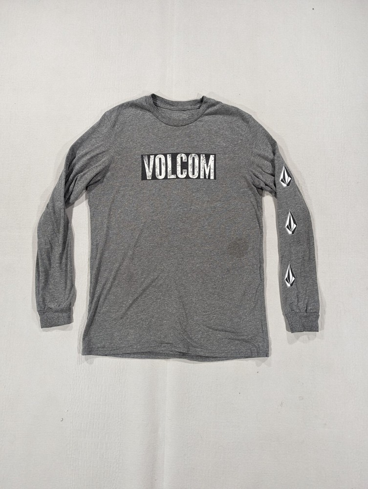 Volcom Mens Size Large Long Sleeve Gray Skateboarding Iconic Stone Graphic