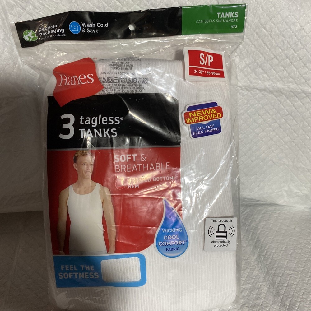 Hanes Men’s Tank Undershirt SIZE S 3-Pack A-Shirt FreshIQ ComfortSoft Tag-free
