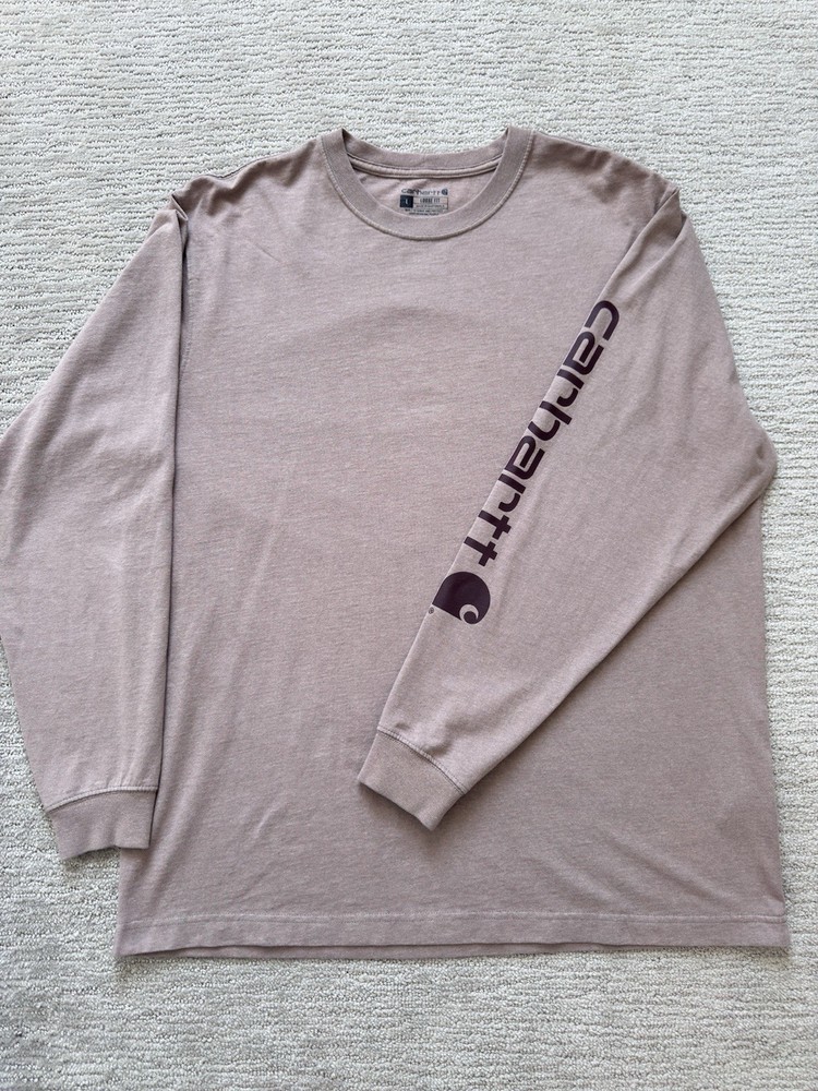 Carhartt Loose Fit Brown Long Sleeve Crew Neck Logo T-Shirt Men’s L TK0231-M