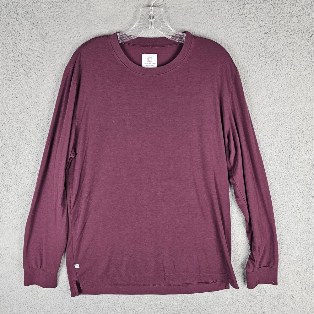 Leisure Lab Everyday T-Shirt Mens 3 Burgundy Stretch High Low Slit Long Sleeve