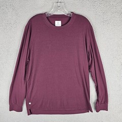 Leisure Lab Everyday T-Shirt Mens 3 Burgundy Stretch High Low Slit Long Sleeve