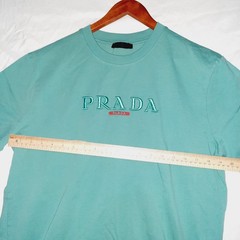 PRADA T-Shirt [Mens L] Teal Embroidered Red Made In Italy CLEAN!