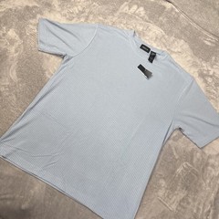 Claiborne Mens Ribbed T-Shirt Blue Crewneck Short Sleeve Size Medium