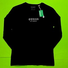 GUESS Los Angeles Men’s Long Sleeve T-Shirt SMALL Black w/White, Silver NEW