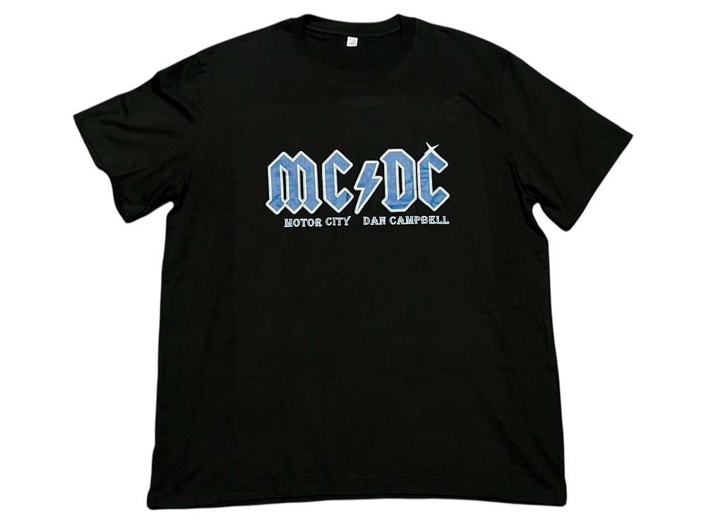 Motor City Dan Campbell MC/DC Detroit Lions T-Shirt Men’s XL Black NEW