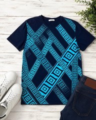 Versace Collection Men’s Graphic T Shirt Blue Geometric Print Size M