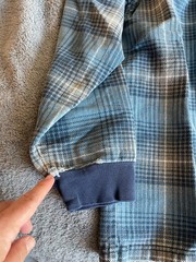 Vintage Structure Flannel Shirt L Blue Plaid Denim Collar Made in USA 90s