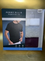 Perry Ellis Portfolio Mens 3-Pack T-Shirts Crew Neck Cotton Blend (A) MEDIUM ✈️