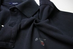 GANT Regular Fit T-Shirt Mens Medium Short Sleeve Half Button Polo Collared Navy