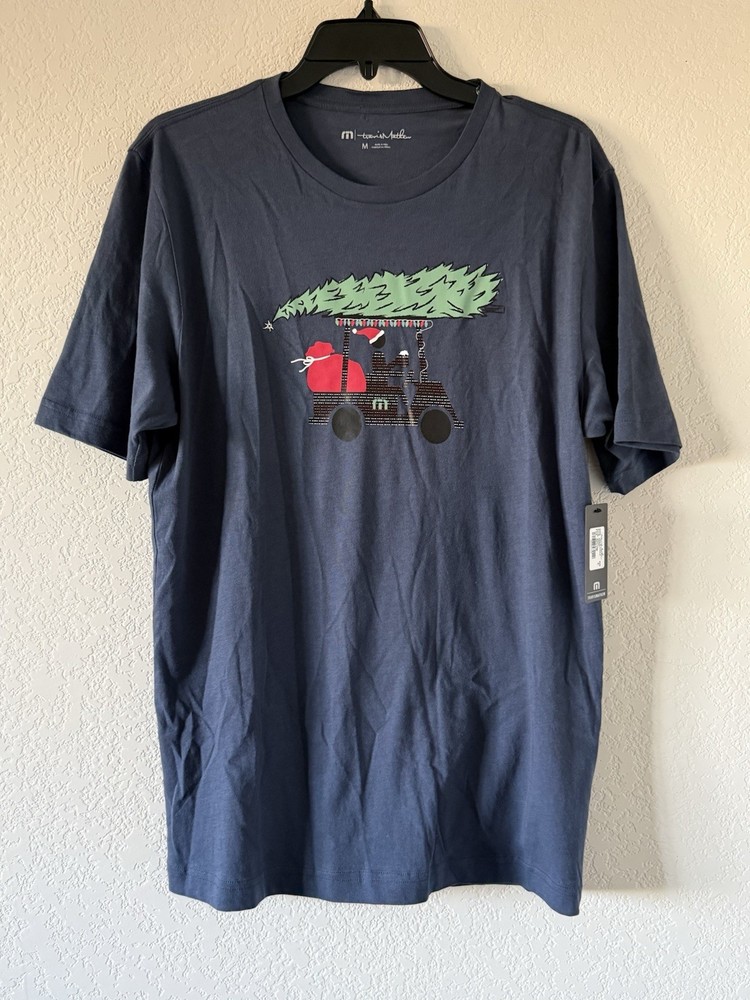 Travis Mathew Mens Medium Short Sleeve T Shirt Christmas Jingle Jangle Golf Blue