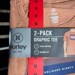 Hurley Mens 2-Pack Graphic Tee Orange Green 100% Cotton Classic Fit Medium NWT