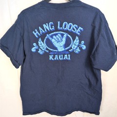 Hawaiian Hang Loose Kauai tshirt blue Size Lrg Gildan Surfer Retro Beach Casual