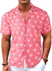 Men’s Hawaiian Shirt Tropical Floral Short Sleeve Button Down Casual Beachwear