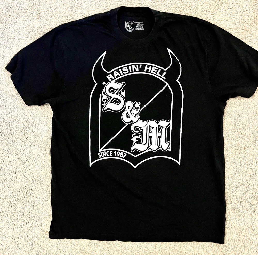 S&M American Bicycle T Shirt Size XL Raisin’ Hell Black and White Tee Bike