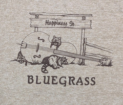 Vtg Mens L Distressed Thin Happiness Is Bluegrass Raccoons Bass T-Shirt USA