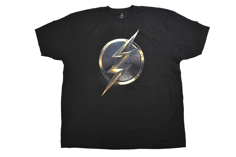 The Flash Mens DC Comics Superhero Bolt Logo Black Shirt New L, XL, 3XL