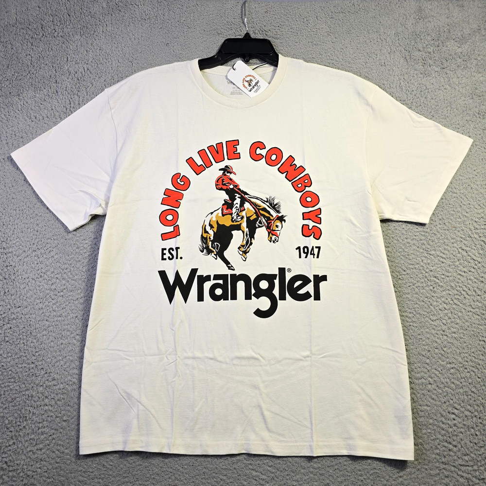 Wrangler Cowboys Shirt Men Large White Cowboy Horse Classic Western Casual NWT