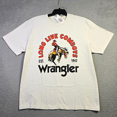 Wrangler Cowboys Shirt Men Large White Cowboy Horse Classic Western Casual NWT