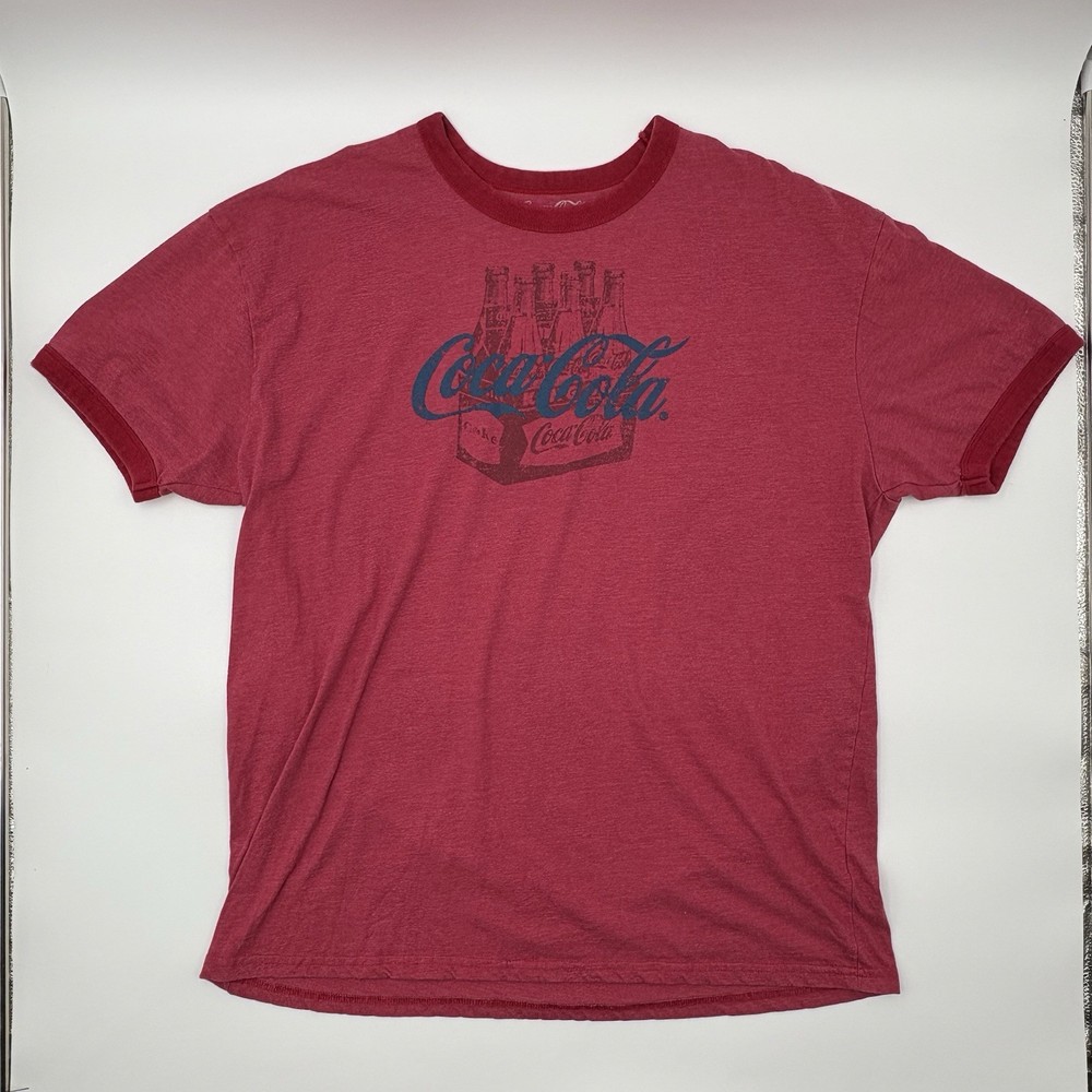 Coca Cola Shirt Mens XXL Red Heather Ringer Six Pack Bottle Graphic Tee Coke