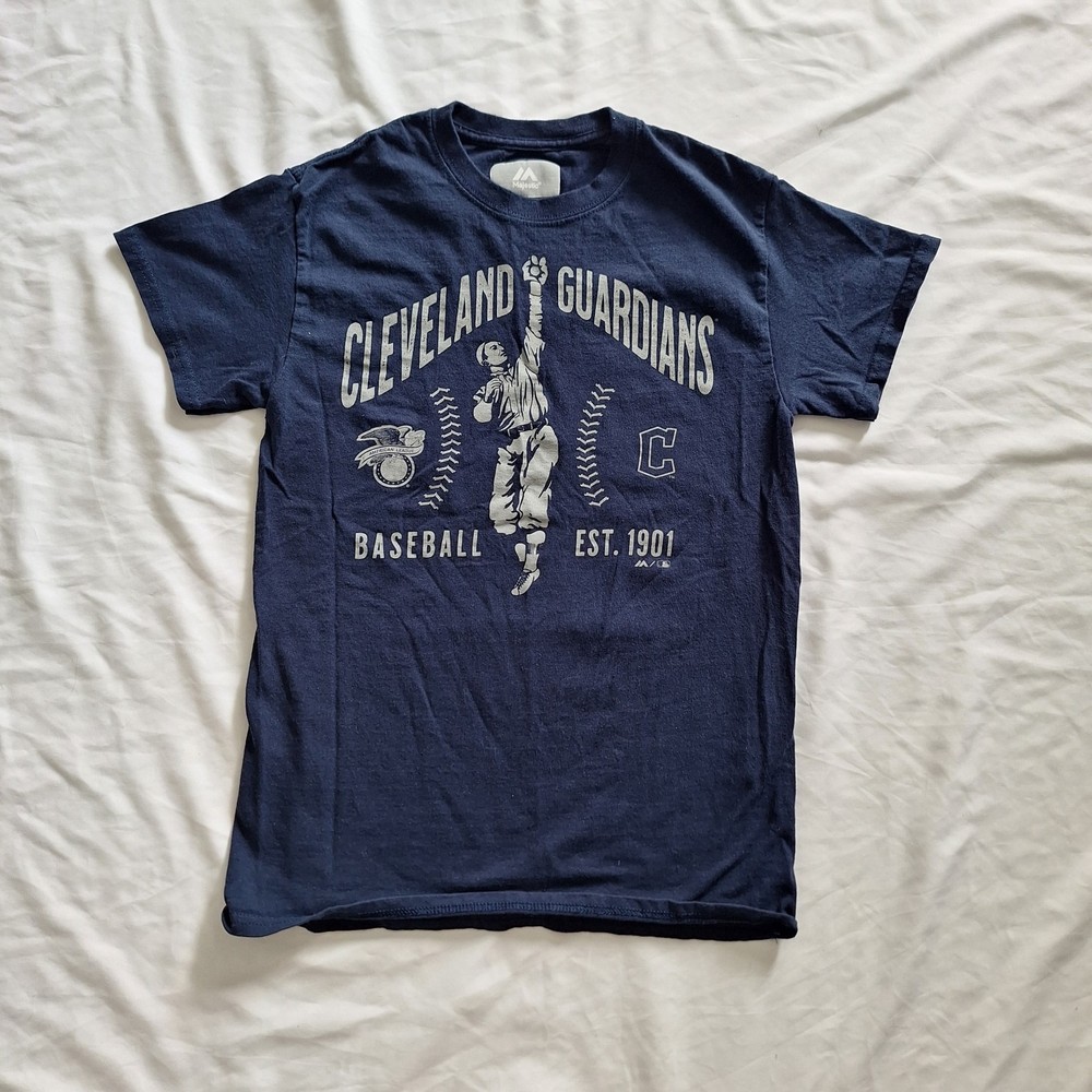 Majestic Cleveland Guardians Vintage Style Est. 1901 Blue Small T-Shirt