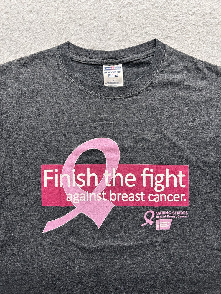 Breast Cancer Awareness Finish the Fight Jerzees Men’s Small Gray T-Shirt